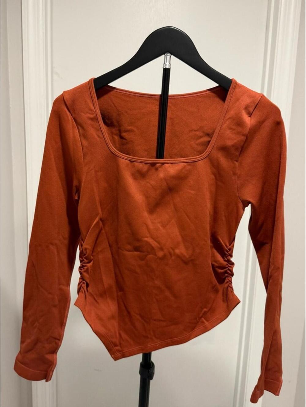 OQQ Women’s Square Neck Long Sleeve Top in Brown - Picture 3 of 6